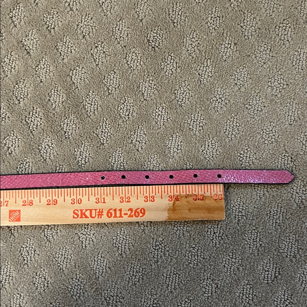 White House Black Market Pink Black Patent Reversible Skinny Leather Belt Sz M - Picture 4 of 4